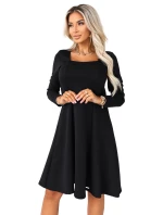 574-3 IVANA pohodlné trapézové šaty s výstřihem a dlouhými rukávy - černé