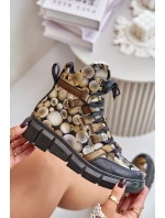 Kožené Ploché Šněrovací Boty Maciejka 06158-25 Zlaté