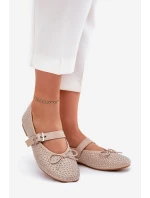 Zdobené baleríny s mašlí a páskem béžové Zdivisa