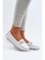 Dámské kožené mokasíny s ozdobou, bílá S.Barski Dámské kožené mokasíny s ozdobou, bílá S.Barski