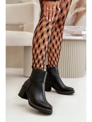 Zateplené dámské boty na podpatku eko kůže černé Irittes