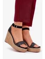 Dámské Sandály Na Klínu S Pleteninou Černé Adelio