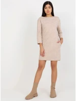 Dámské šaty LO SK LK 259.08 Béžová s bílou - Rue Paris