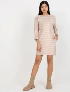 Dámské šaty LO SK LK 259.08 Béžová s bílou - Rue Paris