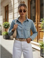 Krátká dámská džínová košile s dlouhým rukávem FashionStreet TY5692