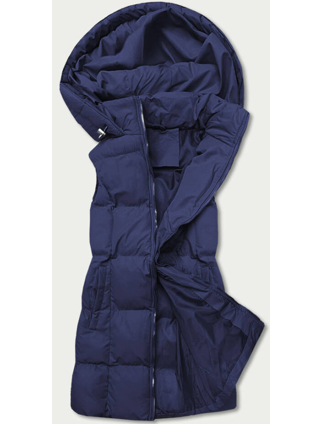 Tmavě modrá péřová dámská vesta s kapucí (5M721-215)