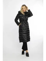 Černý dámský prošívaný kabát s kapucí (AG1-J9069)