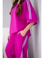 Dámský máslový komplet z viskózy mikina a kalhoty s lampasy tmavě fialový