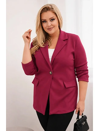 Dámské sako z viskózy Plus Size s dlouhým rukávem a límcem bordó
