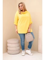 Dámská blůza Plus Size s bavlnou v volném střihu s vodním výstřihem žlutá