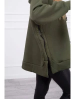 Dámská zateplená mikina s kapucí 9380 Khaki zelená - K-Fashion