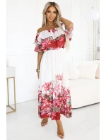 606-1 Dlouhé letní šaty - květinový červený ombre vzor 606-1 Dlouhé letní šaty - květinový červený ombre vzor