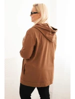 Dámská mikina Plus Size bavlněná s kapucí a velkým písmenem H camelová