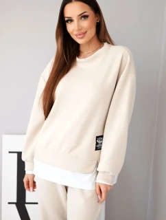 Dámská souprava s máslovou mikinou a volnými tepláky béžový