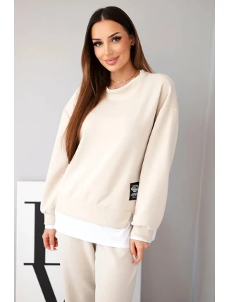 Dámská souprava s máslovou mikinou a volnými tepláky béžový