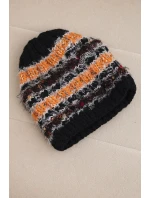 Dámská zimní čepice s barevnou přízí a elastickým stahováním K352 černý+oranžový neon