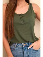 Dámská žebrovaná halenka na ramínkách s knoflíkem khaki Dámská žebrovaná halenka na ramínkách s knoflíkem khaki