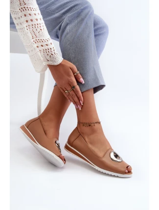 Dámské lodičky s ozdobou z ekokože tmavě béžové Biolita