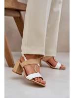 Sandály Na Sloupkovém Podpatku Bílovo-Bežové Afleeria