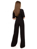 S285 Kombinéza s výstřihem do V a širokými nohavicemi - černá