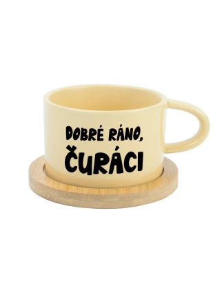 DOBRÉ RÁNO, ČURÁCI - žlutý hrníček makronka 200 ml