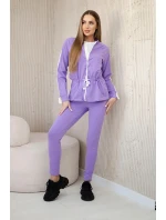 Dámská bavlněná souprava s proužky a stahovacími lemy fialka