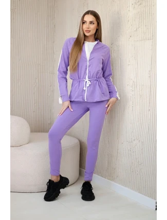 Dámská bavlněná souprava s proužky a stahovacími lemy fialka