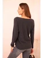 Dámský svetr z viskózy s výstřihem do V grafitový