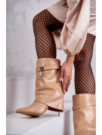 Kožené Kozačky Na Vysokém Podpatku béžové Steffi