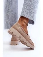 Dámské semišové mokasíny s ozdobou béžové D&A TW117 Béžové