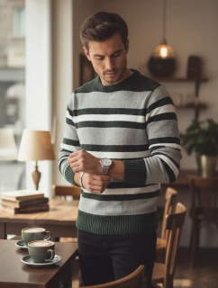 Pánský pruhovaný šedý svetr FashionStreet WX2262