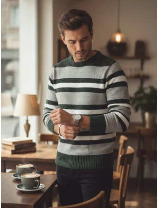 Pánský pruhovaný šedý svetr FashionStreet WX2262