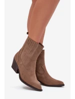Sametové Kotníkové Boty Cowboy Dámské Na Podpatku Zateplené Khaki Dylira