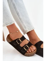 Dámské pantofle na korkové platformě se zlatými sponami Černé Tovessa