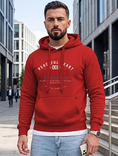 Pánská mikina s kapucí a kapsou na hrudi s potiskem, červená, FashionStreet NX5150BX