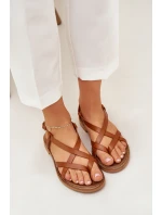 Kožené Plátěné Sandály S Propletenými Pásky Zazoo 40429 Hnědé