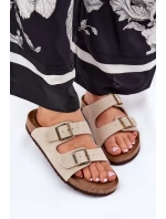 Dámské semišové pantofle s přezkami Big Star – béžové