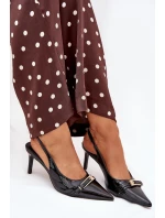 Dámské lakované lodičky na jehlovém podpatku se zlatou sponou Vivae – černé Dámské lakované lodičky na jehlovém podpatku se zlatou sponou Vivae – černé