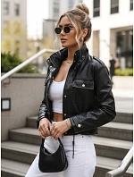 Dámská krátká bunda z ekokůže černá FashionStreet TY5665