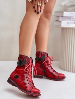 Kožené Zateplené Boty Dámské Na Plochém Podpatku Maciejka 06106-08 Červené