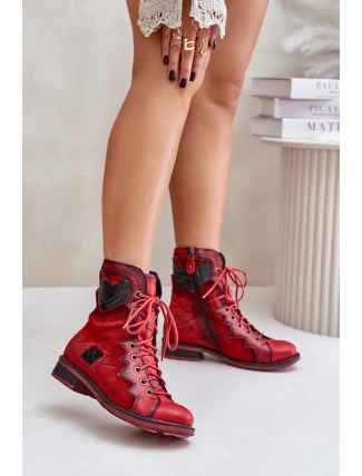 Kožené Zateplené Boty Dámské Na Plochém Podpatku Maciejka 06106-08 Červené