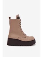 Dámské kožené botky Ulrika s ozdobou a zateplením – béžové