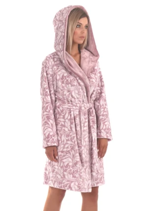 Dámský župan krátký s kapucí Flora 4856 4303 Světle fialová s bílou - Vestis