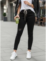 Černé dámské kalhoty FashionStreet s dírou UY2857