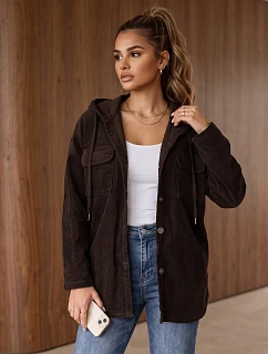 Dámská oversizeová kordová bunda s kapucí v čokoládové barvě FashionStreet TY6050