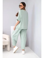 Dámský máslový komplet z viskózy mikina a kalhoty s lampasy tmavě mátová