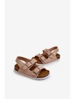 Dětské sandálky na korkové platformě se suchým zipem béžové Rorria
