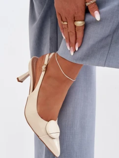 Dámské sandály na podpatku s ozdobným detailem světle béžové Mariae