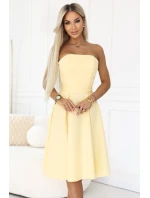 641-3 VIVIENNE korzetové rozšířené midi šaty s páskem - pastelově žluté 641-3 VIVIENNE korzetové rozšířené midi šaty s páskem - pastelově žluté