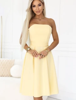 641-3 VIVIENNE korzetové rozšířené midi šaty s páskem - pastelově žluté